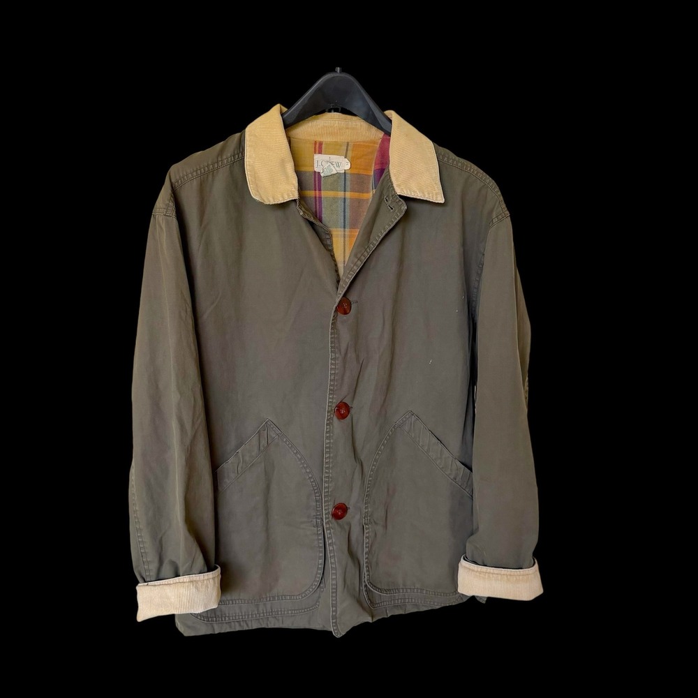 J.Crew Oarsman Field Jacket Green Plaid Flannel‎ Lined Corduroy Gorpcore Medium